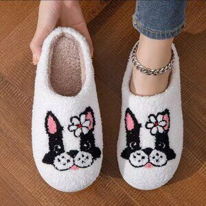 Cute Girl Frenchie French Bulldog Cushioned Fleece Slippers Women's Size 6-10